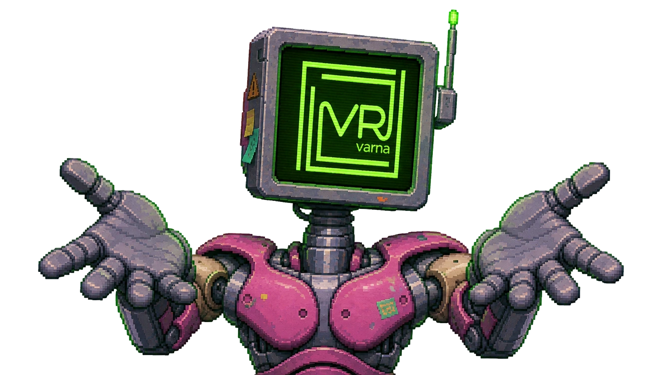 Роботът-водач на VR Varna с CRT глава VR varna те посреща с избор